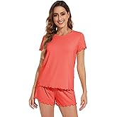 WiWi Soft Viscose from Bamboo Pajamas for Women Summer Short Sleeve Top with Shorts Pajama Set Cooling Sleepwear S-XXL