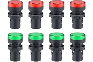 uxcell 8Pcs Red Green Indicator Light AC/DC 110V, 22mm Panel Mount, for Electrical Control Panel, HVAC, DIY Projects