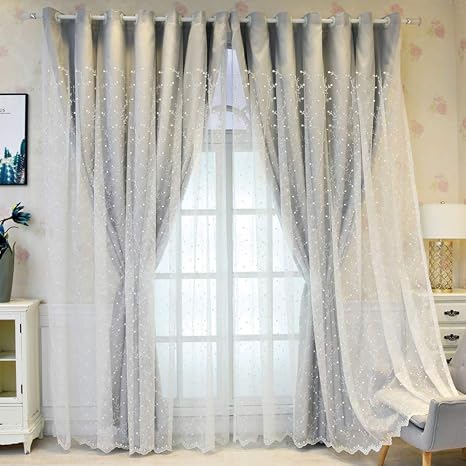Amazon ダブルレイヤー 刺繍カーテン レースカーテン プリンセス ウィンド 女の子の部屋 遮光カーテン リビング ルーム カーテン 1個 B 300x270cm 118x106インチ カーテン ブラインド オンライン通販