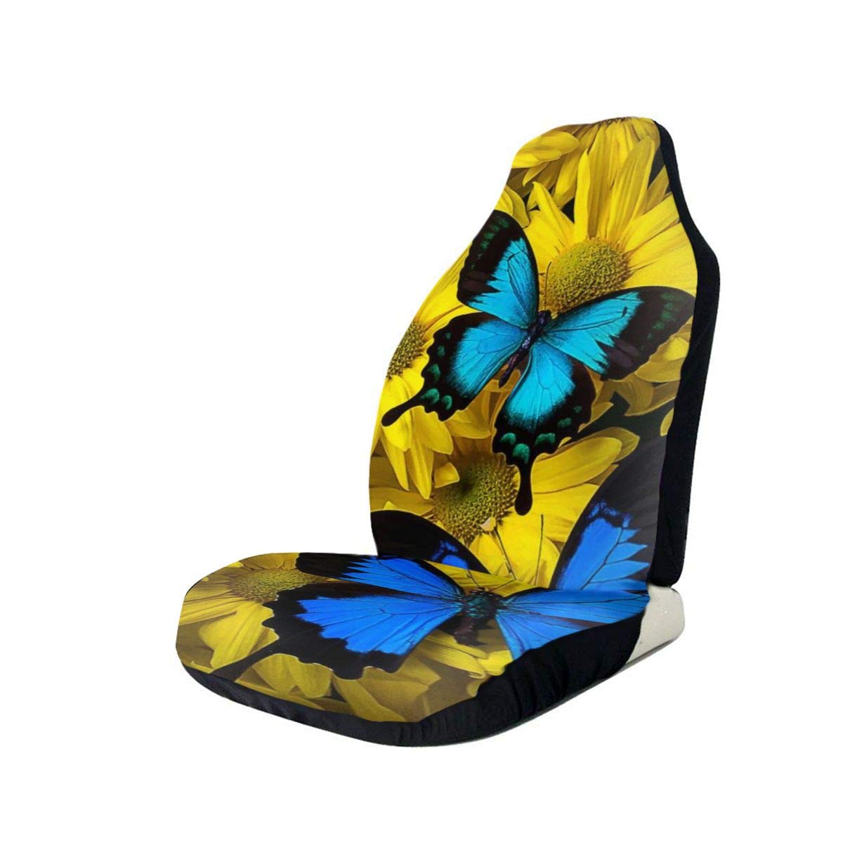 Car Seat Covers Blue Butterflies Yellow Flowers NonSlip