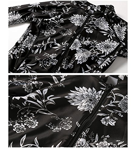 Women's Fashion Printing One Piece Long Sleeve Zip UV Protection Print Surfing Swimsuit Swimwear Bathing Suits (Medium, Black)