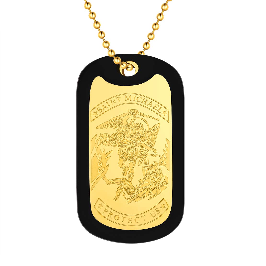 FindChic Saint Michael Necklace Dog Tags Jewellery for Men Gold Plated Stainless Steel Saint Michael's Pendant Necklace