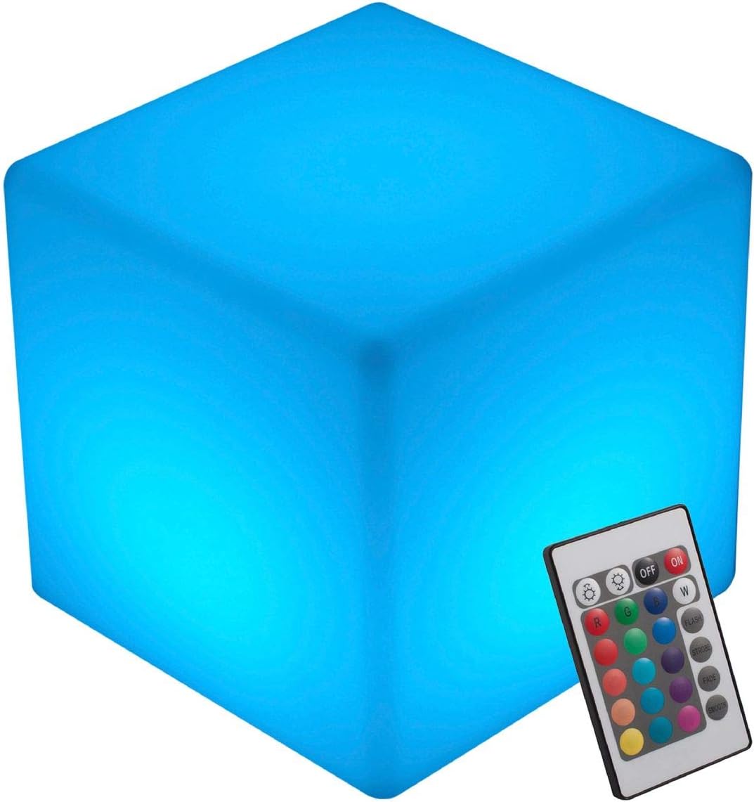 LED Cube Light: 8-inch INNOKA IP65 Waterproof, Cordless & Rechargeable Decorative Dimmable Mood Lamp with Remote Control - 16 RGB Color Changing - 4 Lighting Effects for Pool, Outdoor, Bedroom, Party