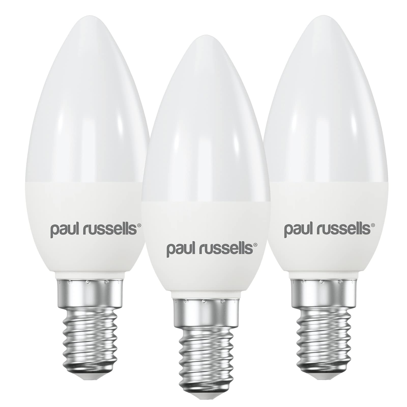 paul russells LED Light Small Edison Screw E14, 40watt Equivalent, 4.9W 470LM LED Bulbs, 2700K Bright Warm White, Frosted C35 SES Candle Energy Saving Non-Dimmable Chandelier Lightbulbs, Pack of 3