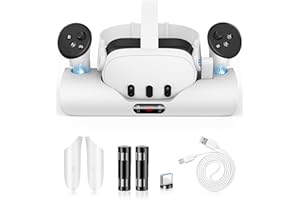 YRXVW Fast Charging Dock for Oculus Meta Quest 3 Accessory, Magnetic Charging Station for Quest 3 with LED Indicator, Includes 2 * 1800mAh Rechargeable Batteries for Meta 3 Controllers and Headset