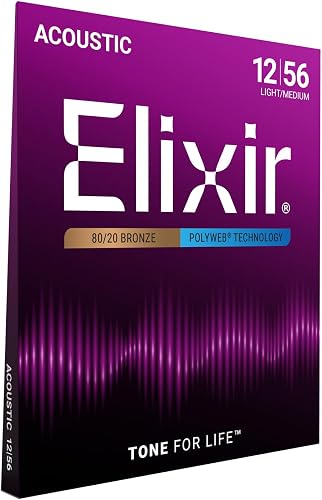 Elixir 80/20 Bronze Acoustic Guitar Strings with Polyweb Coating - Light-Medium 12-56