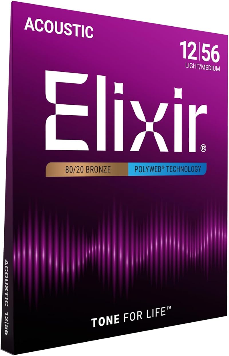 Elixir Strings 80/20 Bronze Acoustic Guitar Strings Light/Medium .012-.056