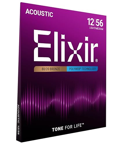 Elixir 80/20 Bronze Acoustic Guitar Strings with Polyweb Coating - Light-Medium 12-56