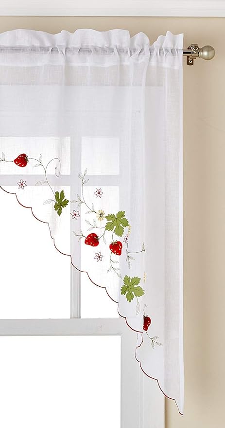LORRAINE HOME FASHIONS 00032-SWAG-00148 RED Strawberries Tailored Window Swag,Red,58 X 38
