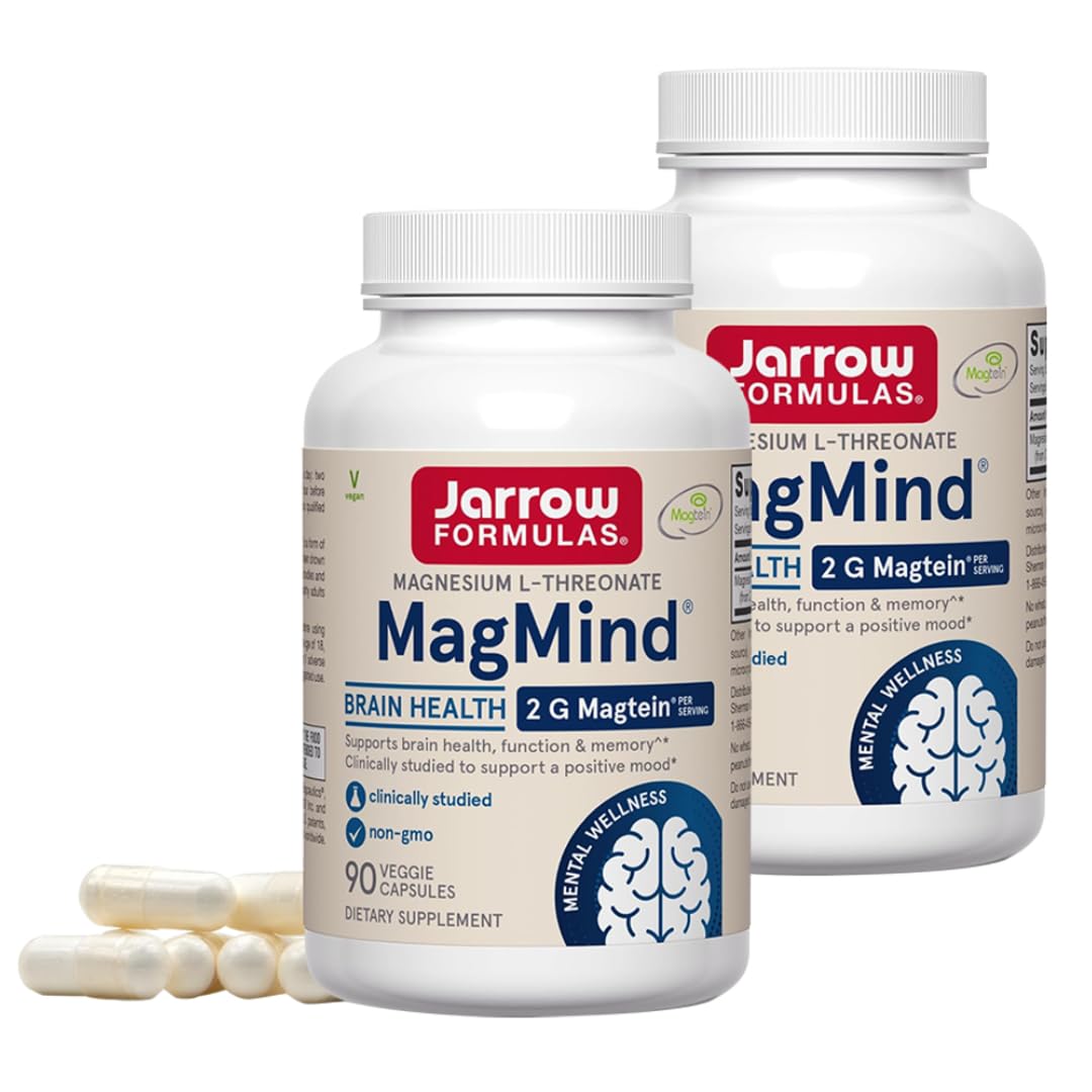 Jarrow Formulas MagMind - 90 Capsules - Includes Magnesium L-Threonate (Magtein) - Supports Brain Health & Function - 30 Servings (Pack of 2) Image