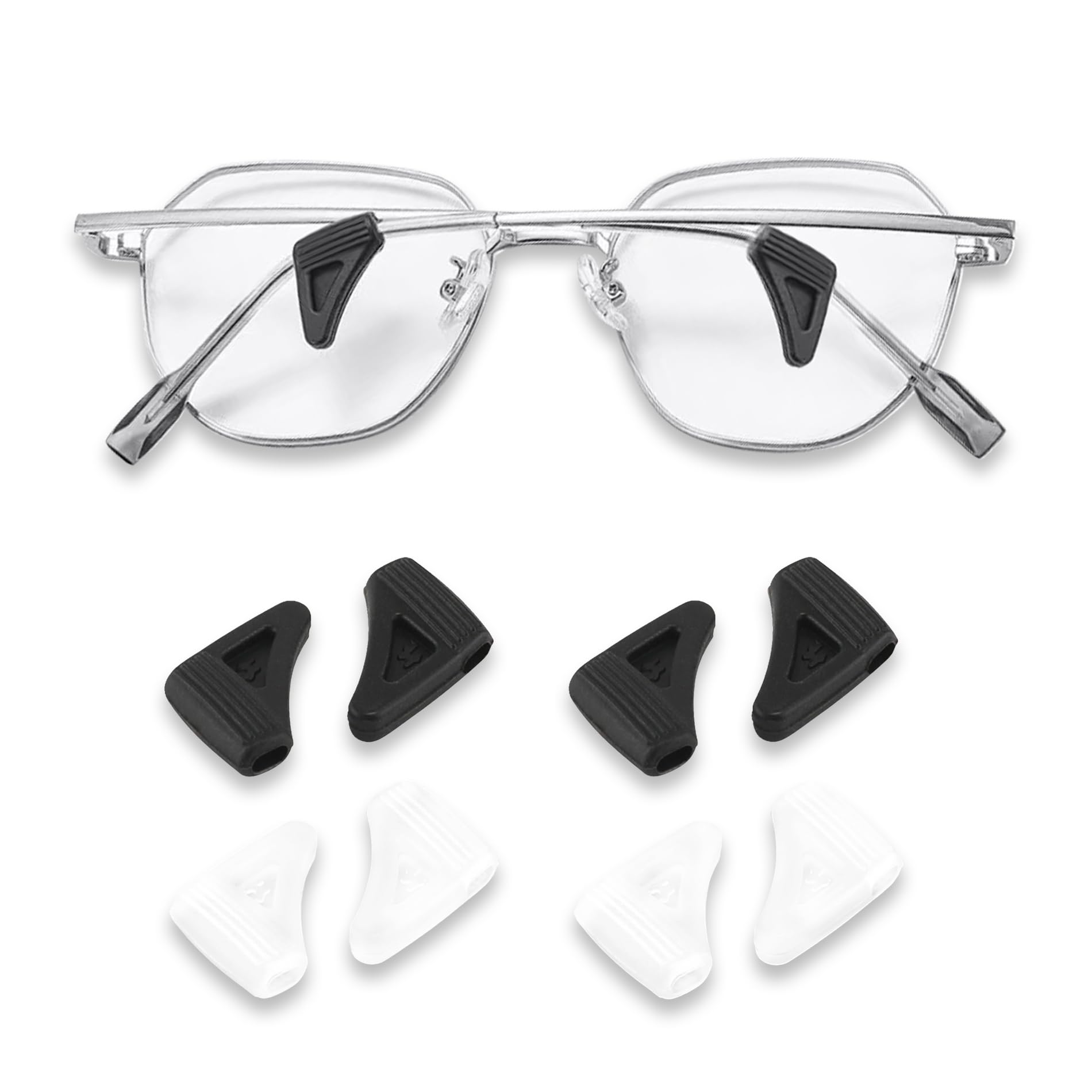 UBRAVE 4 Pairs Triangle Soft Silicone Anti-Slip Glasses Retainers Hooks,Comfortable Eyeglass Ear Hook,Anti-Slip Glasses Ear Grip Hooks,for Spectacle Sunglasses Reading Eyewear(Black,Transparent white)