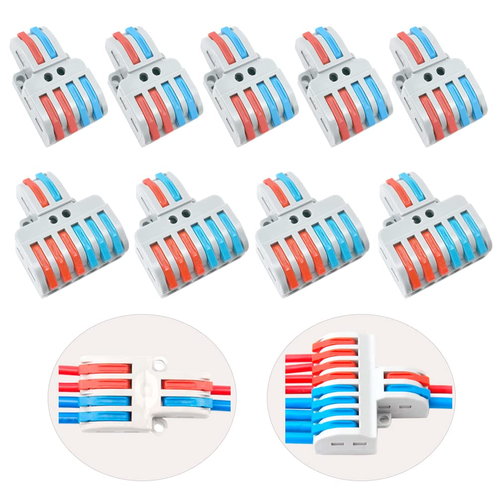 CEEYSEE 14 Pcs Compact Wire Connectors Diy Electrical Connector Blocks Circuit Inline Splices Lever Nut Connector Quick Cable Clamp Spring Butt Terminal Connectors（4/6 Hole）
