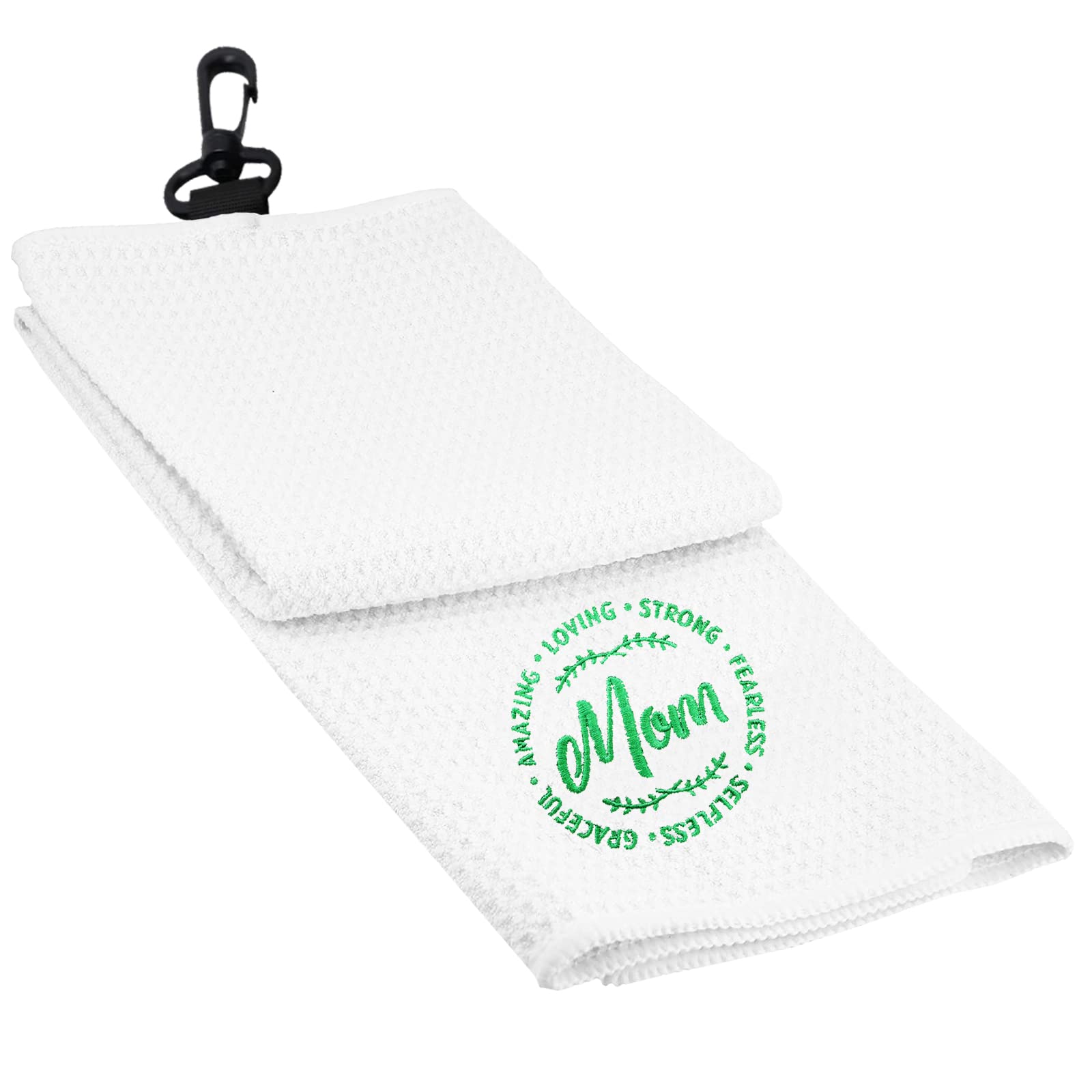 FINGER TEN Golf Towels for Golf Bags with Clip for Men Women Tri-fold 60cm x 40cm, Golf Towel Funny Microfiber for Club Groove Cleaner (Green Pattern)