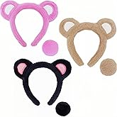 LCPQMZGH Bear Ears Headband and Tail Set for Women, Cosplay Halloween Animal Costume Accessories, 3 Set, Red, Green, Yellow