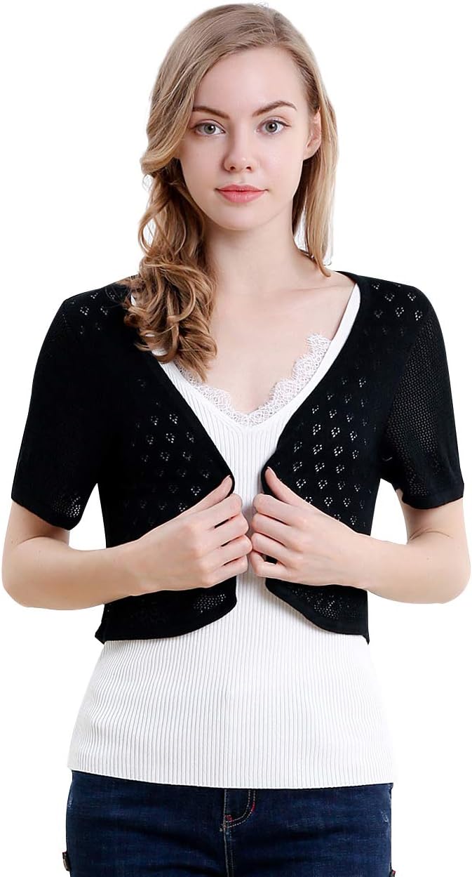 VERO VIVA Womens Short Sleeve Knit Shrugs Lightweight Cropped Cardigans Sweaters