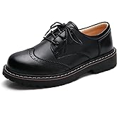 Oxford Shoes for Women,Perforated Lace-up Round Toe Leather Low Heel Brogues Shoe for Girls Ladies Women