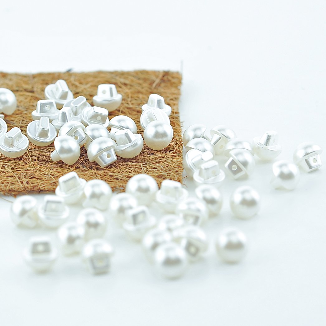 Sixstore 12mm Buttons Round Domed Sewing 50pcs Faux Pearl Buttons Baby Button for Cardigans Semi-Circular Knitting Decorative for Shirt Skirt, White