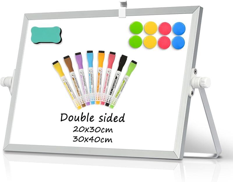 DOLLAR BOSS Double Sided Magnetic Desktop Whiteboard 20x30 cm with Stand