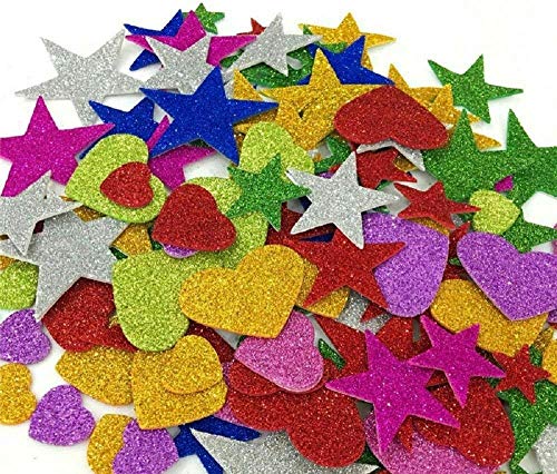 SHARMA BUSINESS Mixed Shaped Glitter Sticker Foam Self Adhesive for Art & Craft Scrapbooking Paper Decoration, School Project and Assignment Work (Multicolour), Set of 60 Pieces