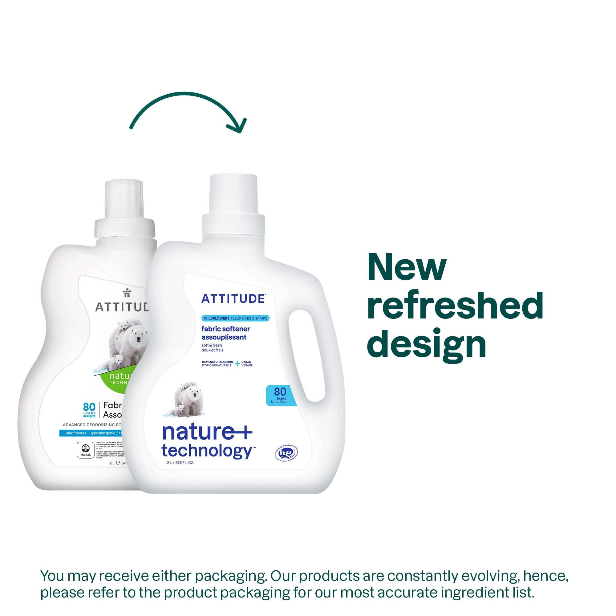 ATTITUDE Liquid Fabric Softener, Plant-Based & Vegan, HE Compatible, Naturally Derived, Wildflowers Scent, 80 Loads, 67.6 Fl Oz
