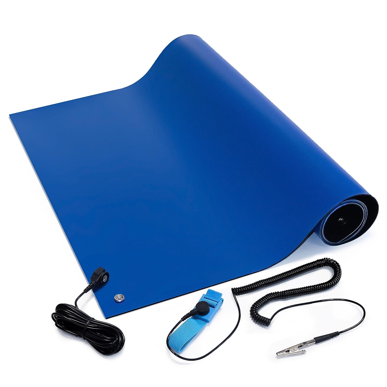 Bertech ESD Soldering Mat Kit, 3 Feet Wide x 4 Feet Long x 0.06 Inches Thick, Blue, Includes a Wrist Strap and Grounding Cord, RoHS and REACH Compliant (Assembled in USA)
