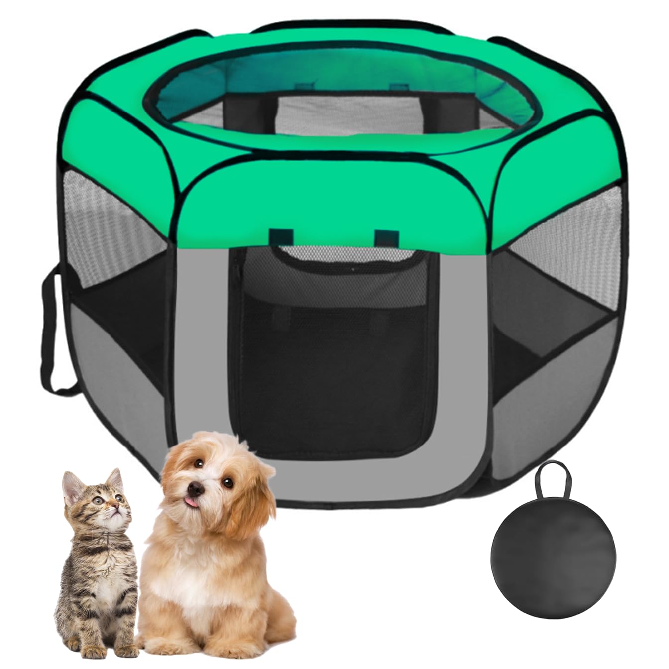 Floving Portable dog fence Foldable Pet playpen Delivery Room Cat enclosure Cat Pregnant Closed Pet Tent Dog Breeding Delivery Box with carrybag (M, Emerald)