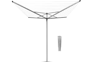 Brabantia Topspinner Outdoor 4 Arm Spinning Clothesline (164 ft/Ø 1.8") Rotating, Folding Clothes Drying Rack + Ground Spike (Gray)