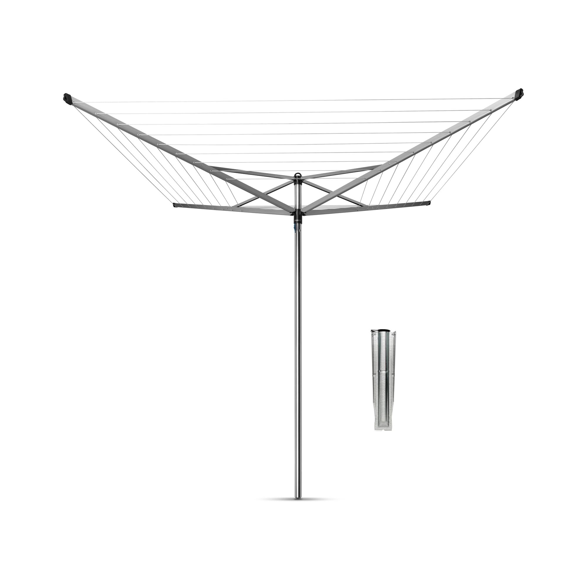 Brabantia - Topspinner - 50 Metres of Clothes Line - UV-Resistant & Non-Slip Lining - Smooth Turns - Umbrella System - Rotary Dryer with Ground Spike 45 mm - Metallic Grey - ø 295 cm