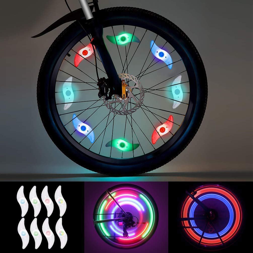 LEDGLE Colorful Bike Wheel Lights Spoke Light Waterproof Tire Lights for Bicycle Decoration, 3 Lighting Modes, Battery Powered, 8 PCS