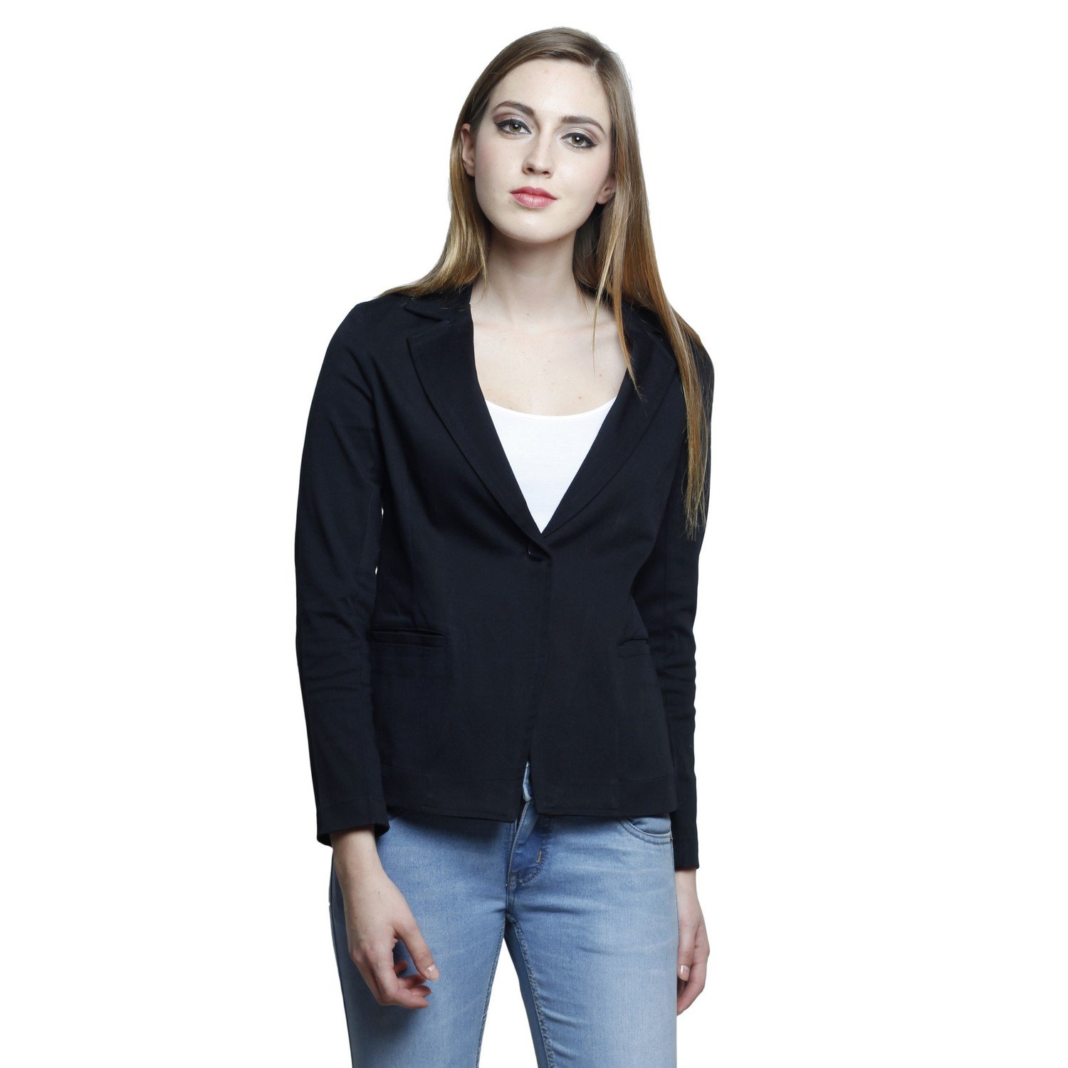 trendsnu solid black women's full sleeves blazer