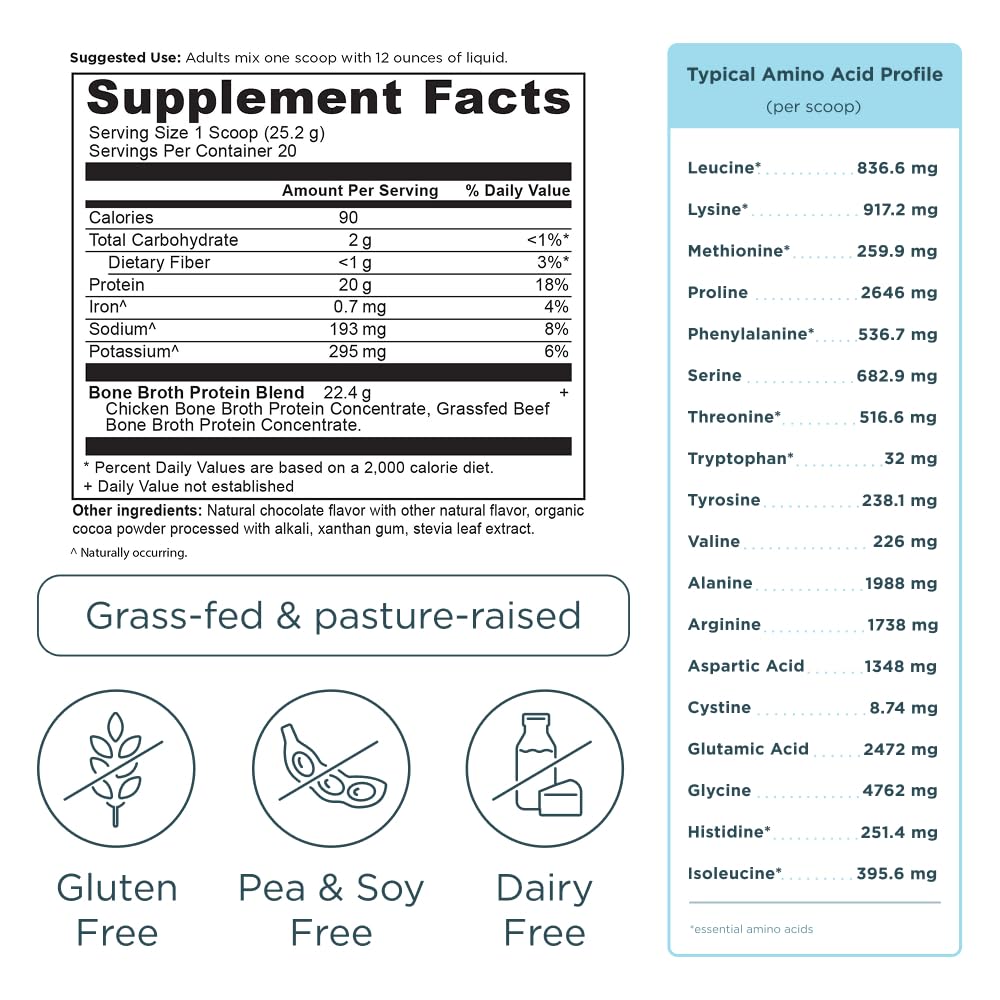 Ancient Nutrition Protein Powder Made from Real Bone Broth, Chocolate, 20g Protein Per Serving, 20 Serving Tub, Gluten Free Hydrolyzed Collagen Peptides Supplement, Great in Protein Shakes