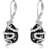 POPLYKE Black Onyx Dragon Earrings for Women 925 Sterling Silver Dragon Earrings Dragon Jewelry for Women