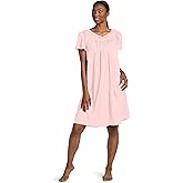 Miss Elaine Women's Short Tricot Nightgown, Flutter Sleeves and Premium Lightweight Fabric, Embroidered Neckline