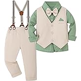 YUEMION Toddler Baby Boy Clothes Suits Gentleman Dress Shirt+Bowtie+Vest+Suspender Pants Boy Formal Wedding Outfits Set 1-5T