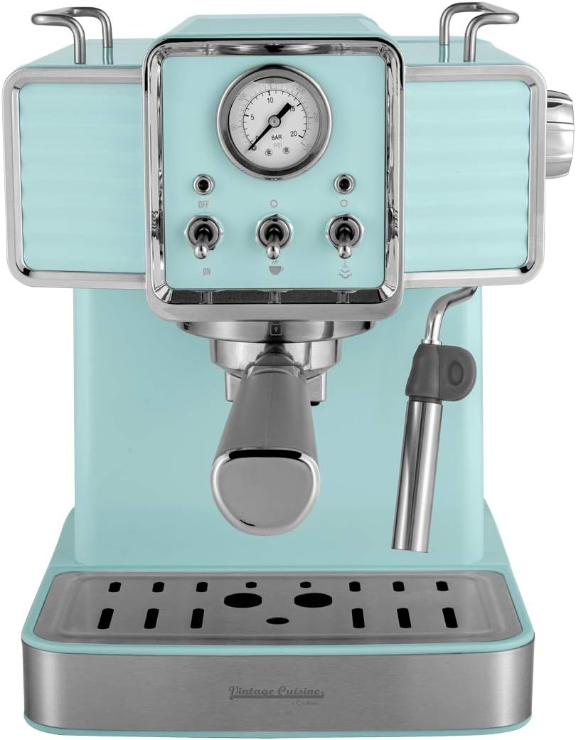 VINTAGE CUISINE ESPRESSO KAFFEEMASCHINE MIT EINGEBAUTEM MILCHFRÜHER (Mint)