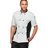 Men's Chef Coat Short Sleeve - Professional Chef Jacket with Breathable Mesh Side Panels & 2 Pockets for Culinary Essentials