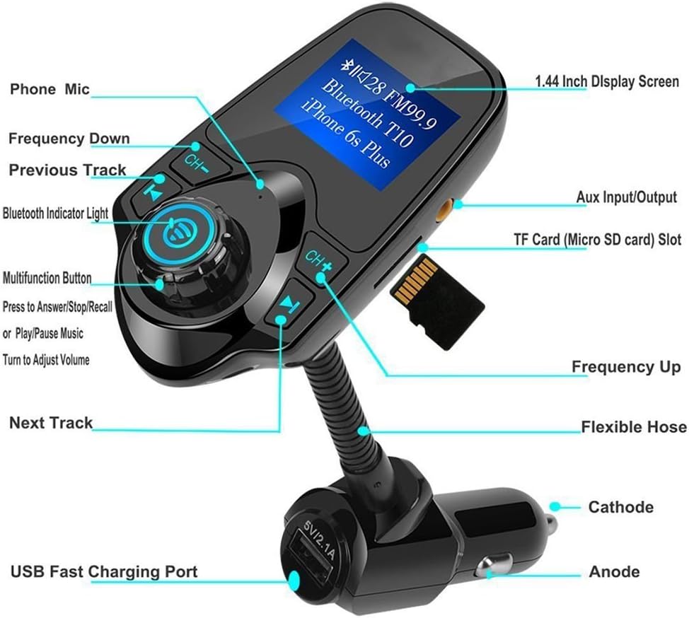 Amazon Toogoo 8 In 1 T10ワイヤレス車載bluetooth Fmトランスミッターfor Car With 1 44インチ表示usb充電器mp3 Player Transmits Tfカードaux In Iphone Samsung音楽コールgoogleナビゲーション Fmトランスミッタ 車 バイク