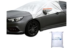Aumotop Half Car Cover Top All Weather -Waterproof Windshield Cover Exterior Cover Outdoor Snow Sun UV Winter Summer Protection, Universal Fit for Sedan SUV Truck, Type 2, Silver