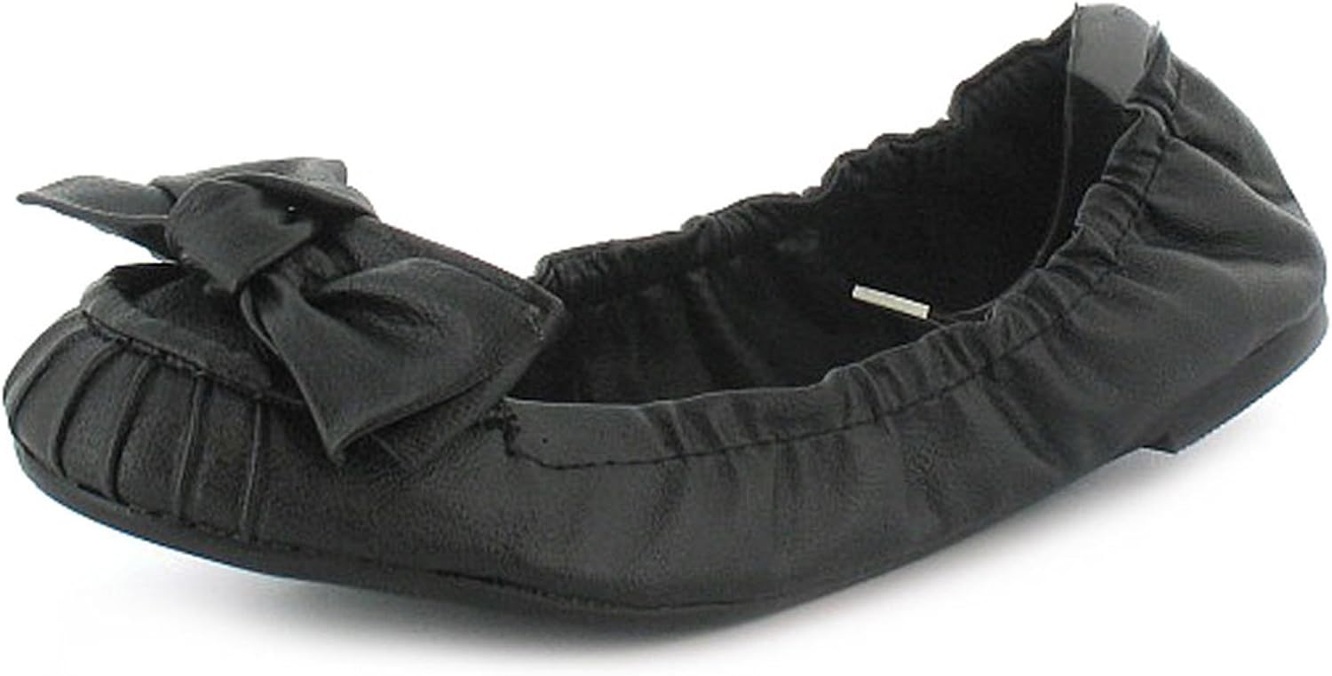 Womens/Ladies Black Ballerina Shoes With Pleating Detail And Bow Trim