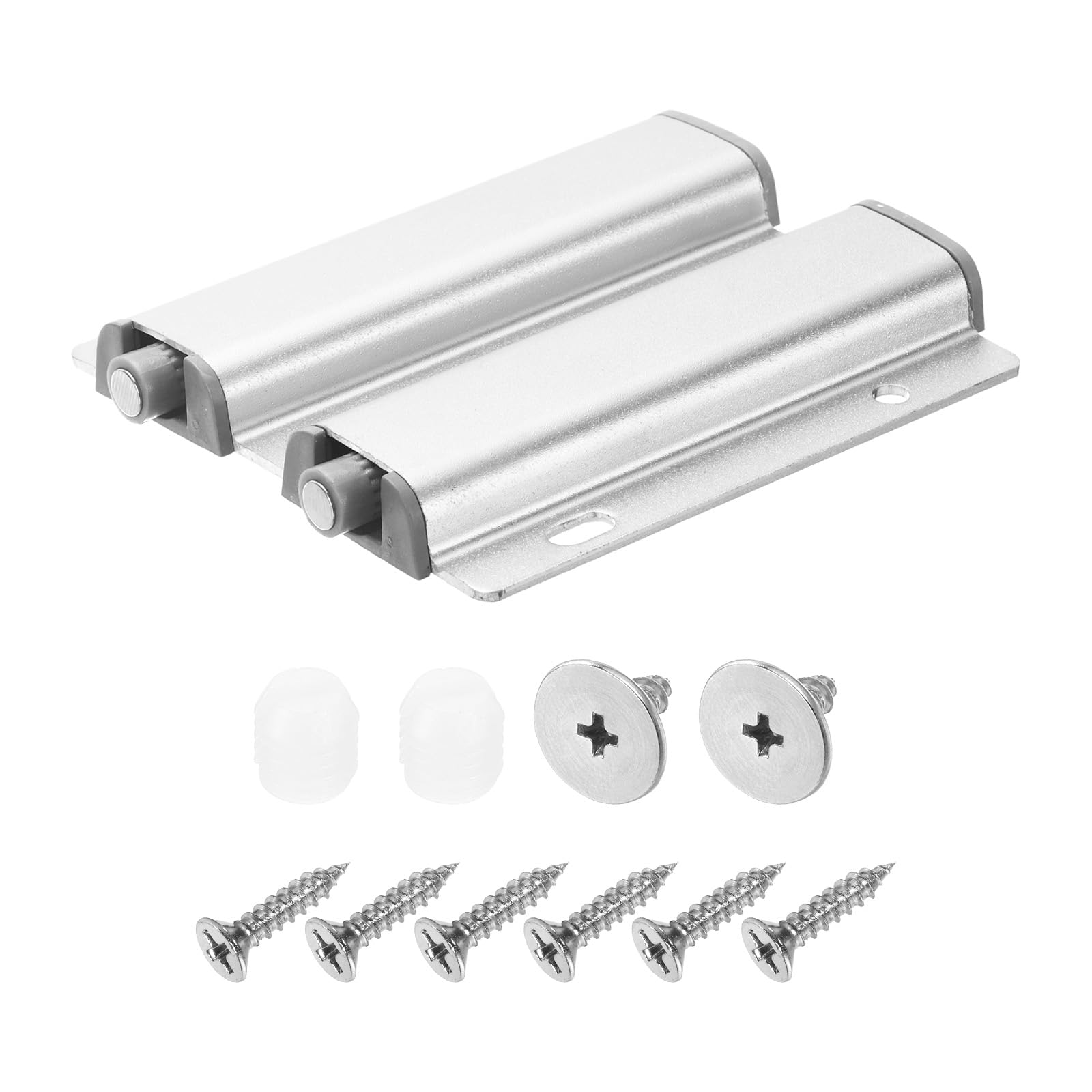 uxcell 1Pack Double Push to Open Door Latch, Aluminum Alloy Magnetic Push Latches for Hidden Door, Cabinets, RV Drawers, Kitchen Cupboard, Silver
