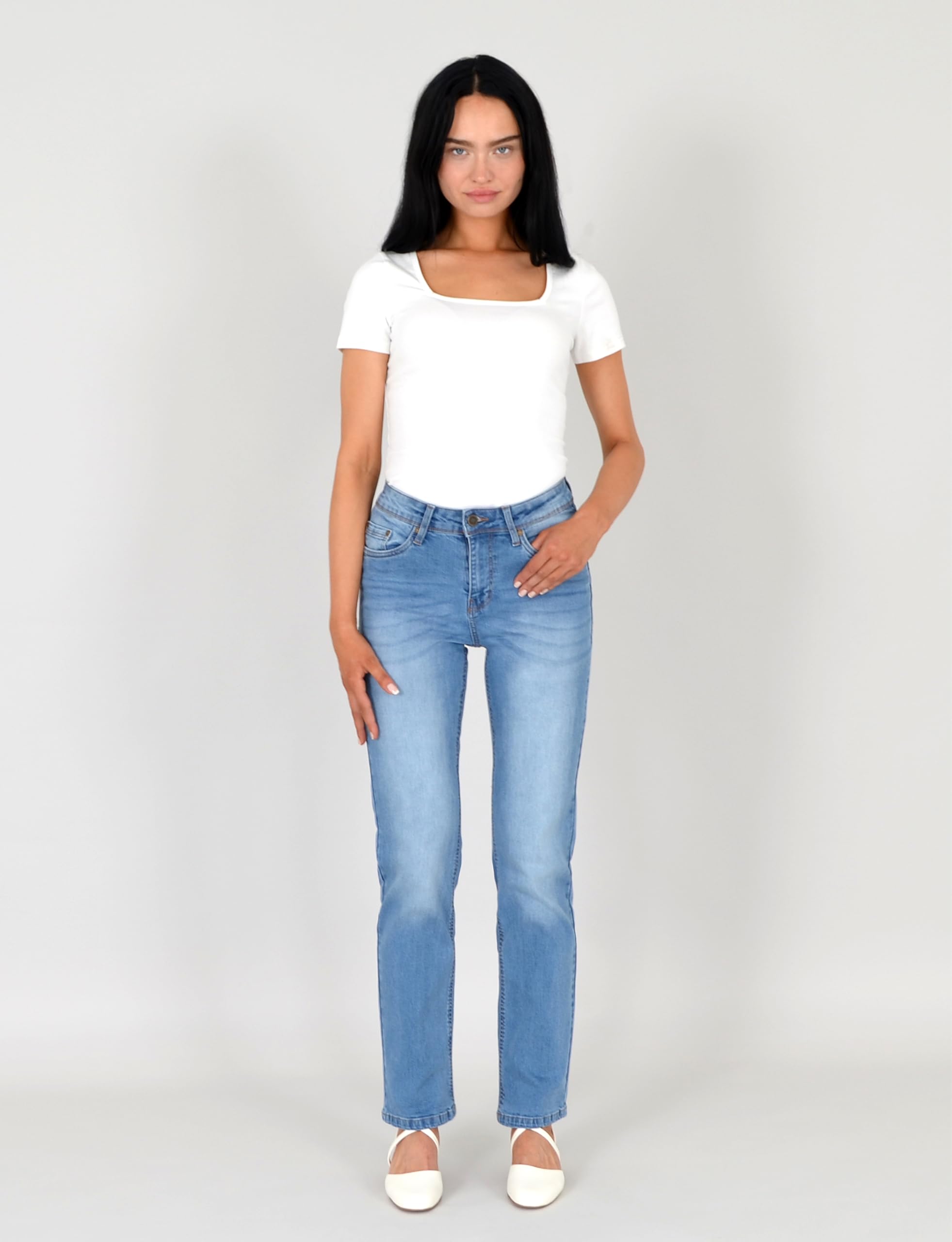ESRA Jeans Damen Straight High Waist Stretch Jeanshose G200 2