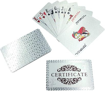 Amazon Yh Poker 高級シルバーホイルポーカー トランプデッキ 証明書付き 幾何学模様の裏面デザイン 防水 丈夫 子供や大人へのギフトに Yh Poker スポーツ アウトドア