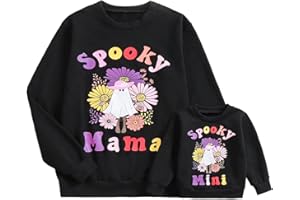 Aiwpstoin Mommy and Me Halloween Sweatshirt Family Matching Outfit Letter Crewneck Pullover Mom and Baby Fall Clothes