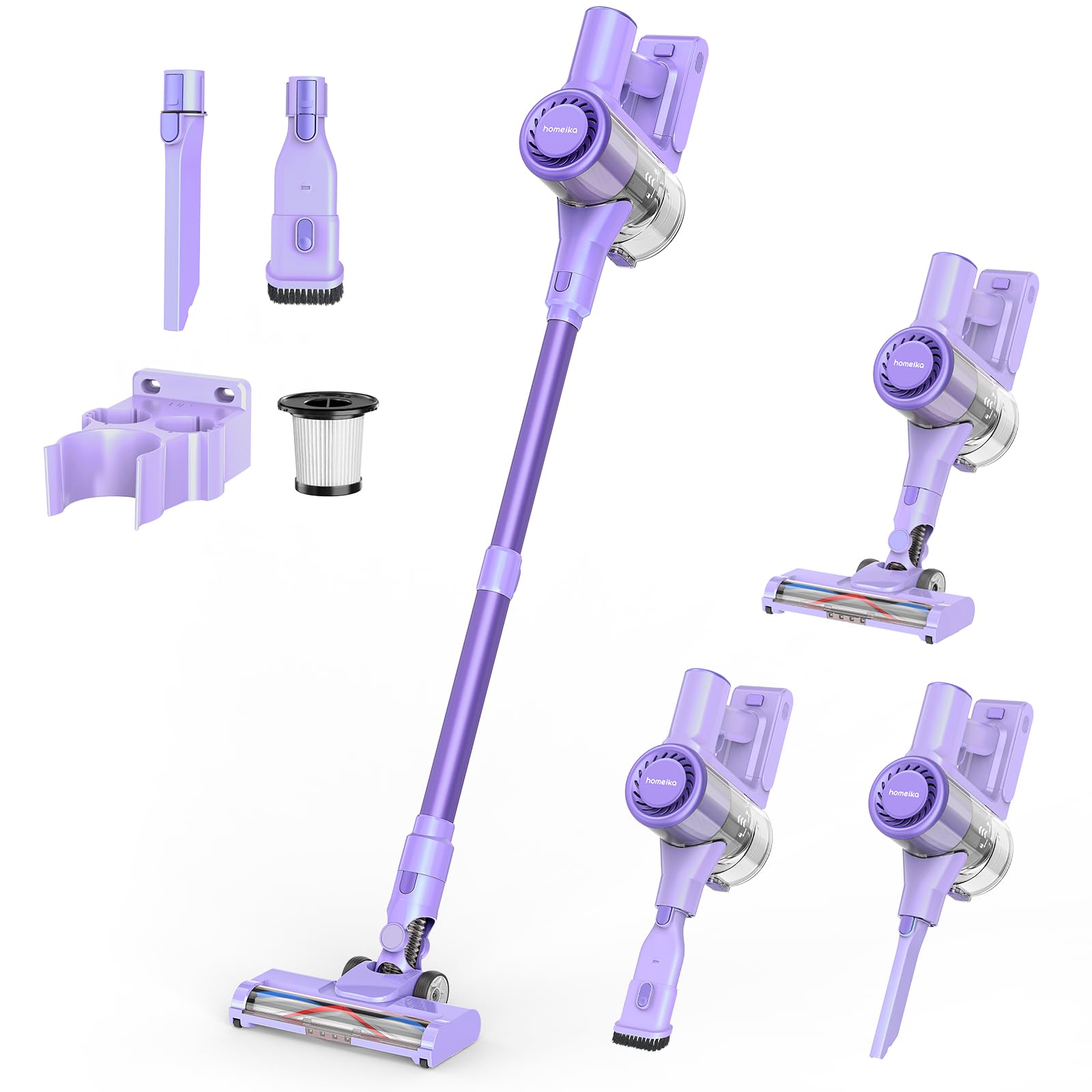 Homeika Cordless Vacuum Cleaner, 28Kpa Powerful Suction, 380W Strong Brushless Motor with 8 in 1 Lightweight Stick Vacuum Cleaner with 50 Min Runtime Detachable Battery for Pet Hair & Carpet, Purple