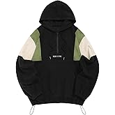 ZAFUL Men's Colorblock Sweatshirt NEW YORK Embroidery Fluffy Polar Fleece Half Zip Unisex Hooded Sweatshirt