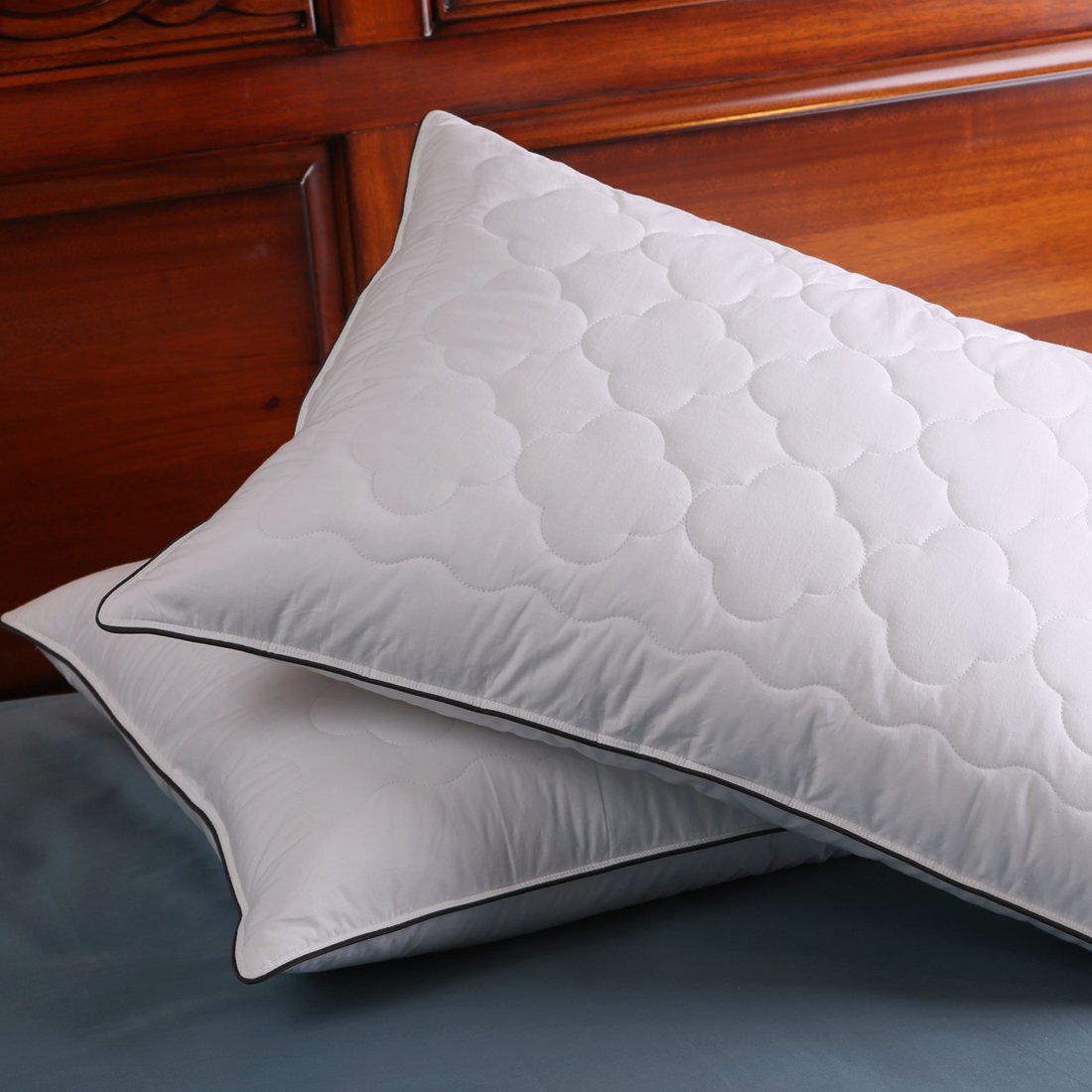 Buy Set of 2, Down and Feather Pillow Double Layered Fabric Bed Pillow