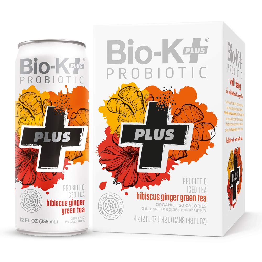 BIOK PLUS Organic Hibiscus Ginger Probiotic Iced Tea, 355