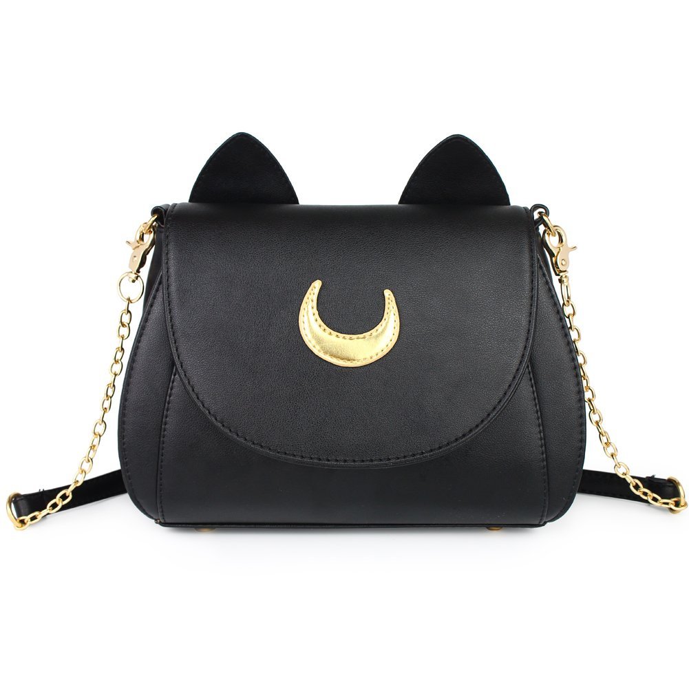 Women's Moon Purses Crossbody Bags Pu Leather Gothic Purse Cat Handbags Girls Black Shoulder Bags