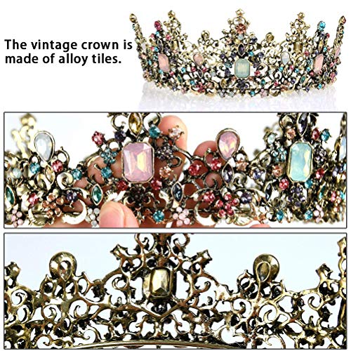 YANSHON Baroque Queen Crown, Rhinestone Wedding Crowns Crystal Tiara Crowns Hair Jewelry Rhinestone Wedding Costume Party Hair Accessories with Gemstones - Thumbnail 2