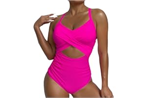 BADHUB Women's One-Piece Swimsuits Tummy-Control Cutout High Waisted Bathing Suit Wrap Tie Back 1 Piece V Neck Wrap Swimwear